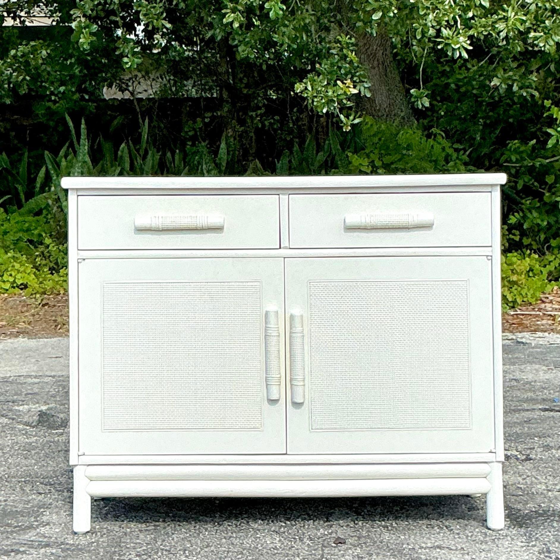 Seagrass Vintage Coastal Grasscloth Panel Sideboard After Ficks Reed For Sale