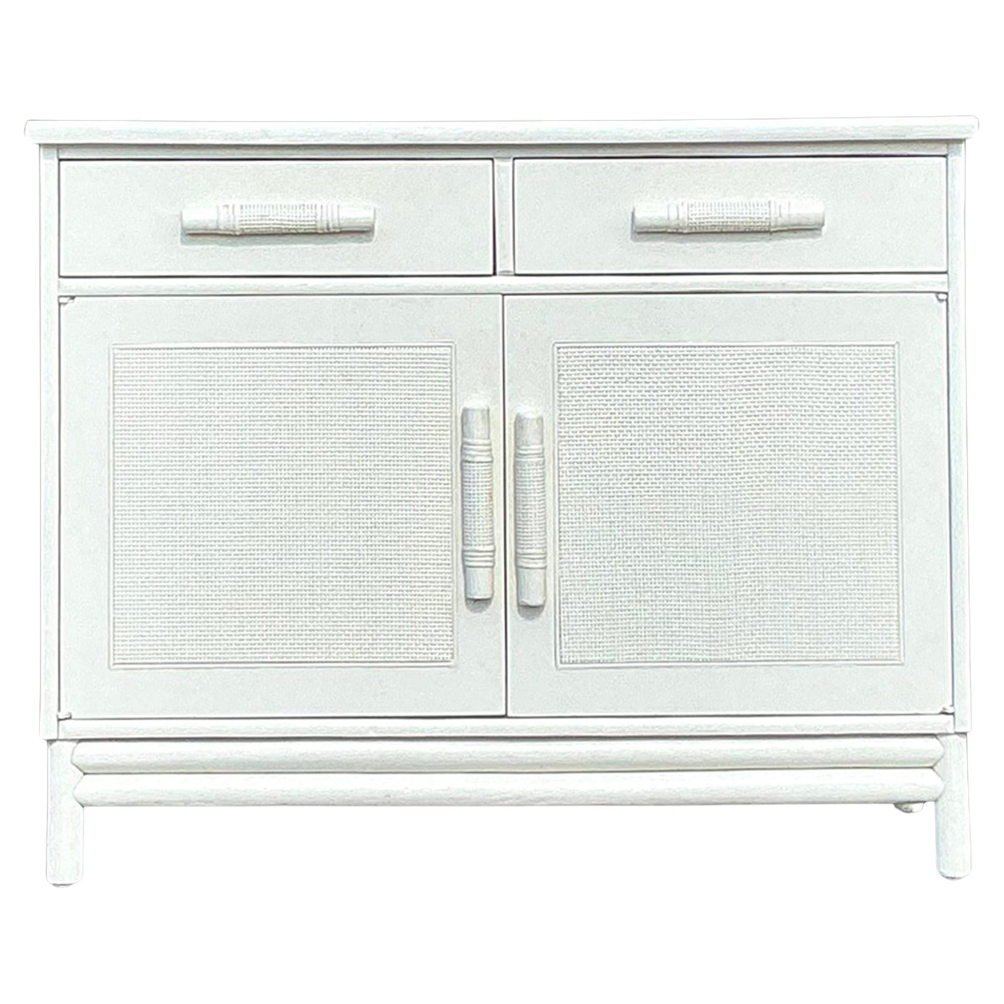 Vintage Coastal Grasscloth Panel Sideboard After Ficks Reed