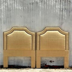 Vintage Coastal Grasscloth Twin Headboards, a Pair
