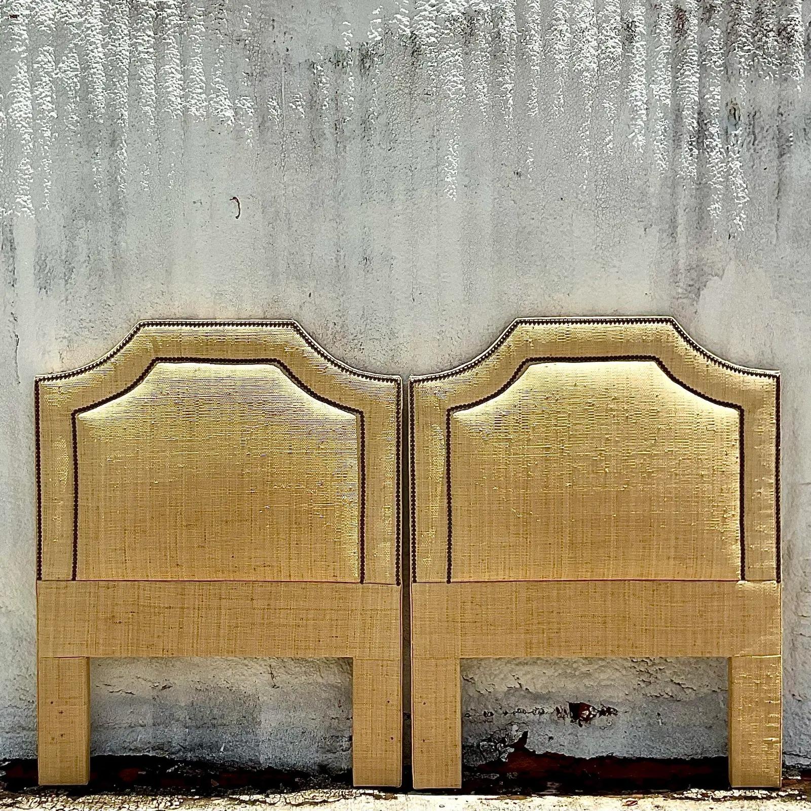 Vintage Coastal Grasscloth Twin Headboards, a Pair In Good Condition In west palm beach, FL
