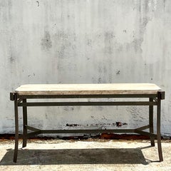 Vintage Coastal Greek Key Wrought Iron Console Table