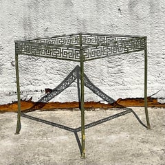 Vintage Coastal Greek Key Wrought Iron Dining Table & 4 Chairs