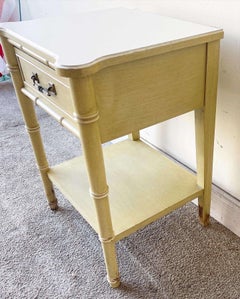 Vintage Coastal Green and White Faux Bamboo End Table
