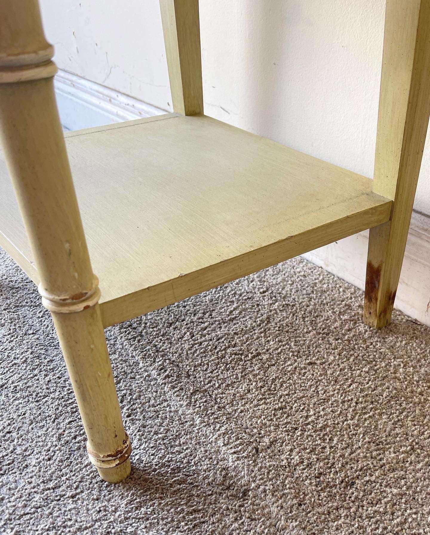 Late 20th Century Vintage Coastal Green and White Faux Bamboo End Table For Sale