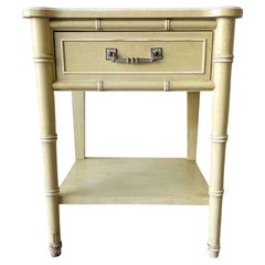 Retro Coastal Green and White Faux Bamboo End Table