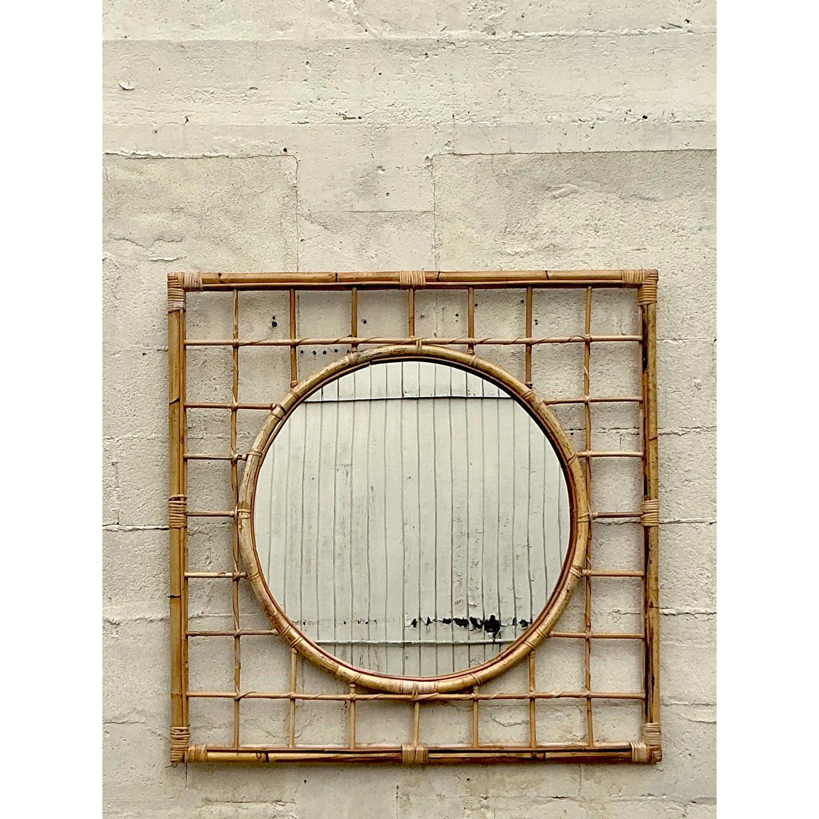 Philippin Vieux miroir côtier en rotin en vente