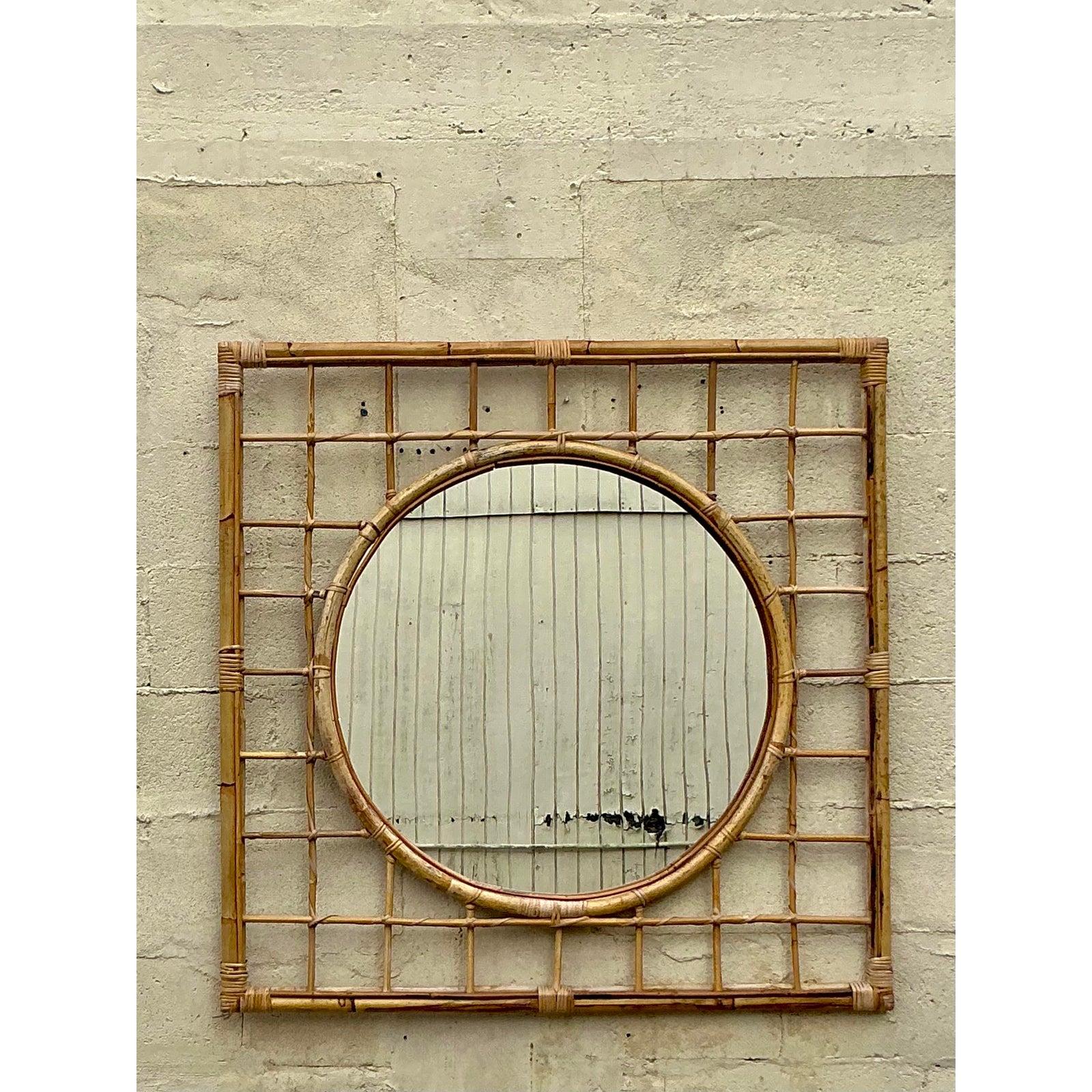 Vieux miroir côtier en rotin Bon état - En vente à west palm beach, FL
