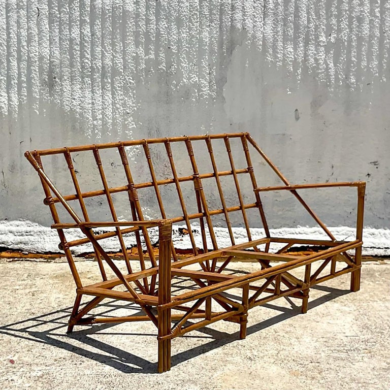 Curated visual reference: Gallery Detail: Vintage Coastal Grid Rattan Sofa For Sale At 1Stdibs