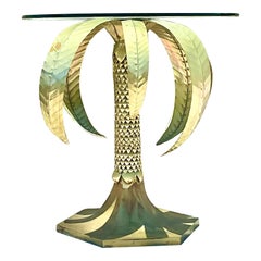 Vintage Coastal Hammered Brass Palm Tree Side Table