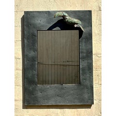 Vintage Coastal Hammered Metal Toucan Mirror