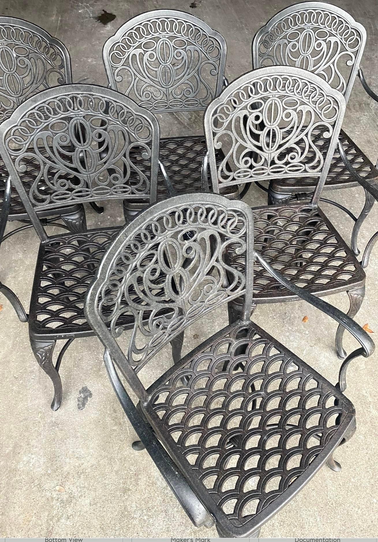 Chaises de salle à manger d'extérieur Vintage Coastal Hanamint en fonte d'aluminium - Lot de 6 en vente 4