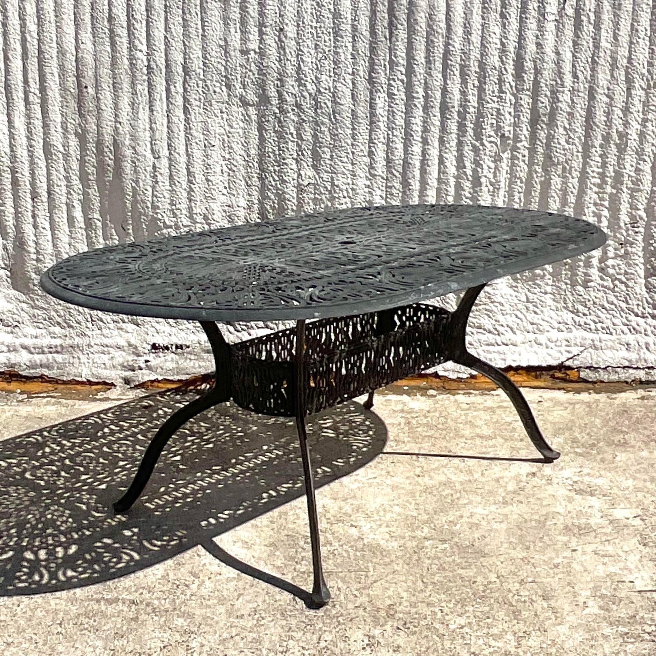 Vintage Coastal Hanamint Cast Aluminum Outdoor Dining Chairs - Set of 6 In Good Condition For Sale In west palm beach, FL