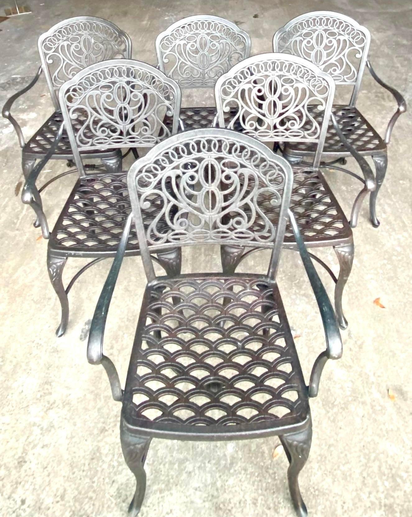 Vintage Coastal Hanamint Cast Aluminum Outdoor Dining Chairs - Set of 6 For Sale 1