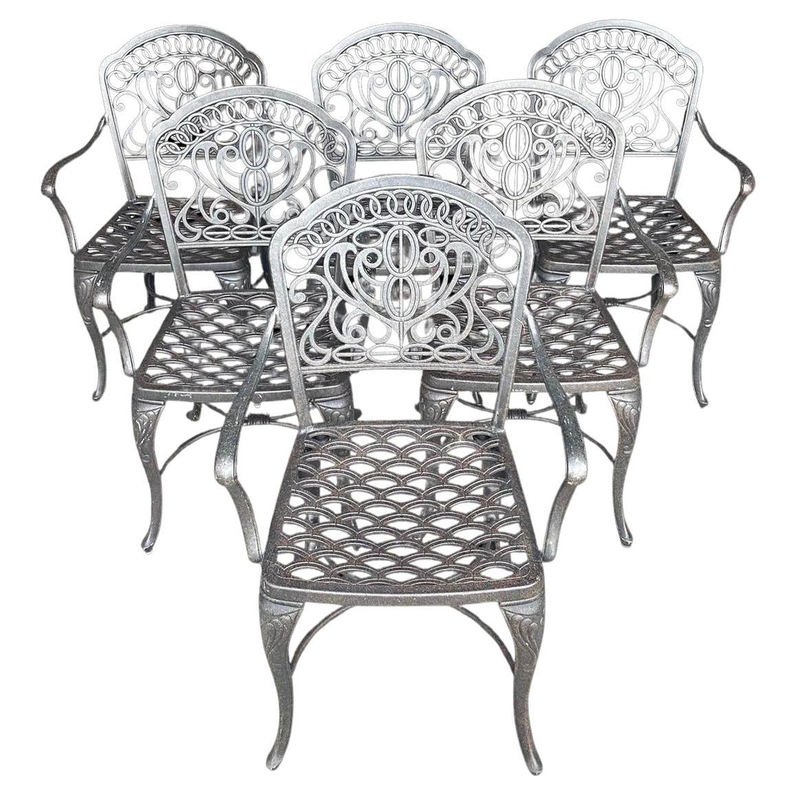 Vintage Coastal Hanamint Cast Aluminum Outdoor Dining Chairs - Set of 6 For Sale