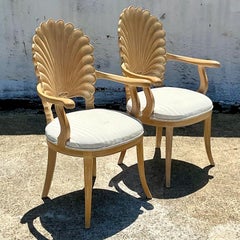 Vintage Coastal Hand Carved Grotto Arm Chairs, a Pair