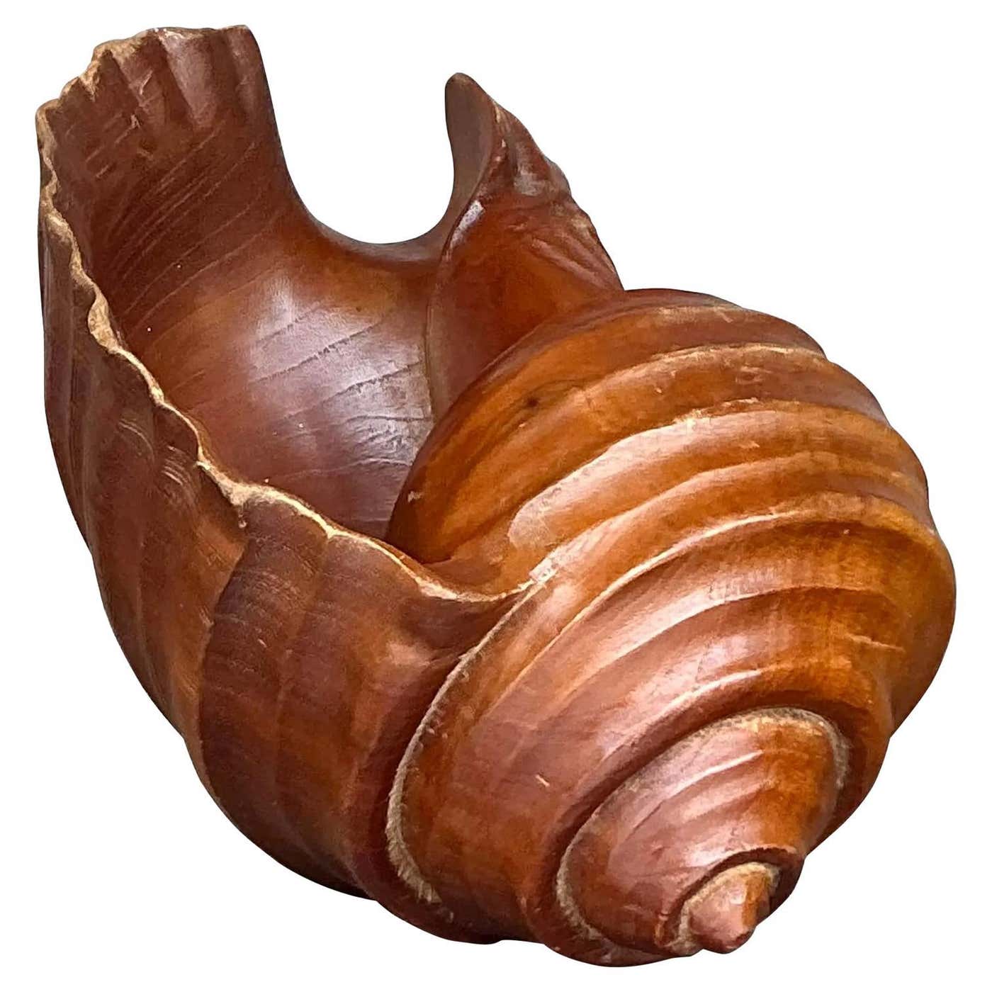 Vintage Coastal Hand Carved Wood Shell For Sale at 1stDibs