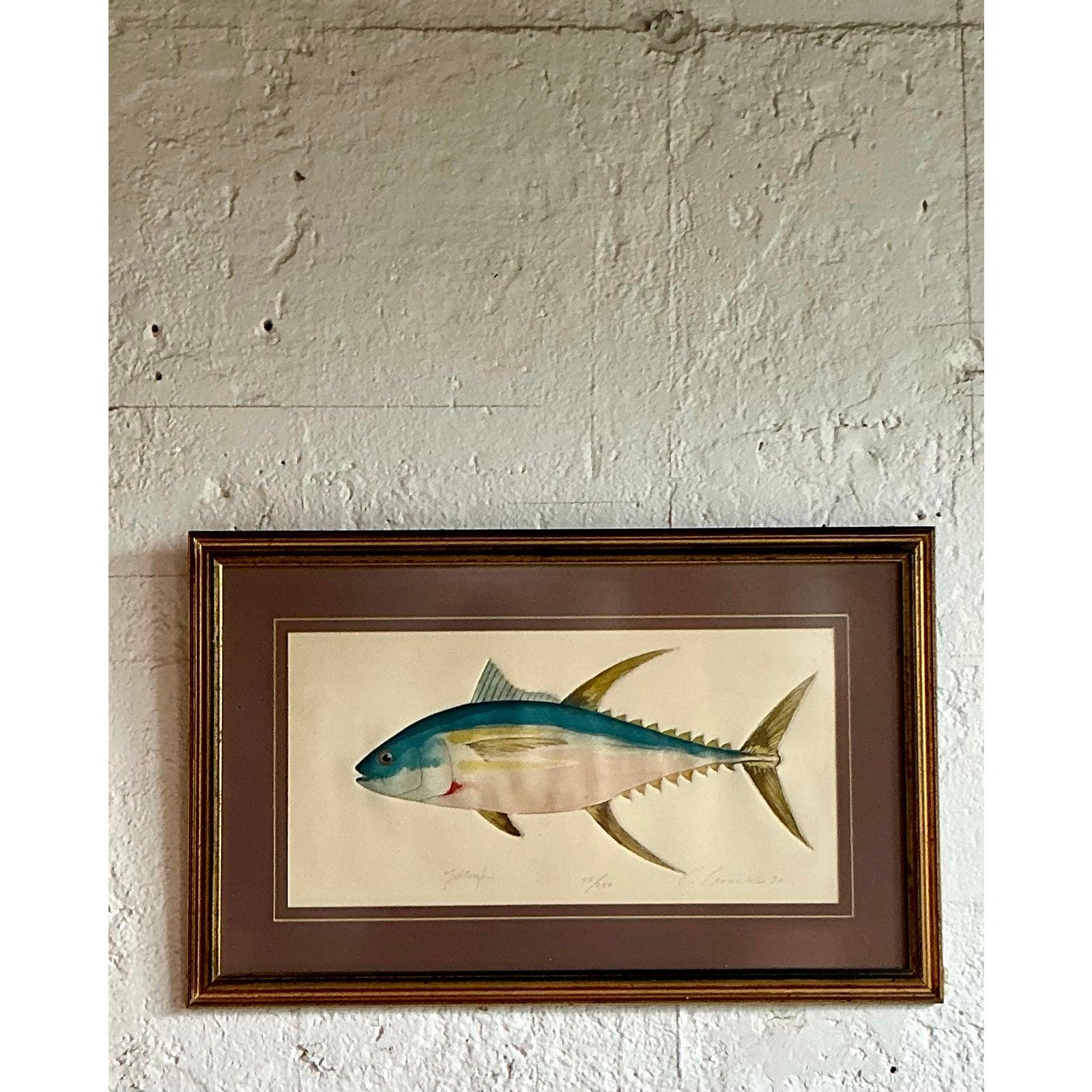 Vintage Coastal Hand koloriert Fisch Lithographie auf Papier (amerikanisch) im Angebot