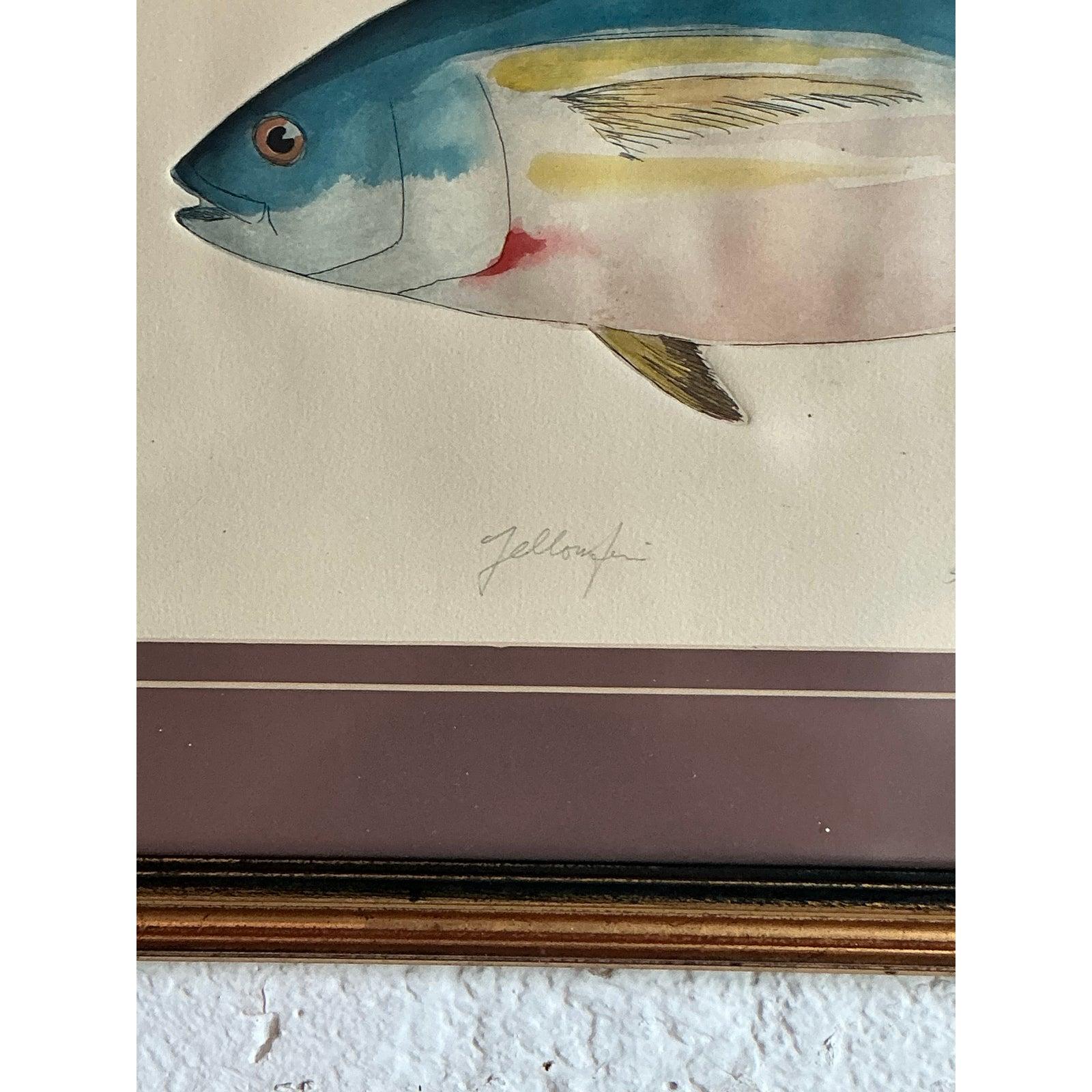 Vintage Coastal Hand koloriert Fisch Lithographie auf Papier (20. Jahrhundert) im Angebot