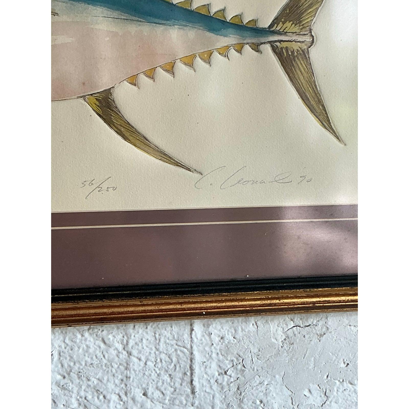 Vintage Coastal Hand koloriert Fisch Lithographie auf Papier im Angebot 1