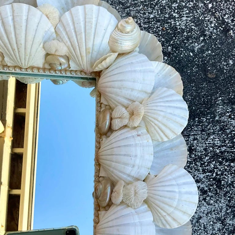 Vintage Coastal Hand Made Shell Mirror For Sale at 1stDibs