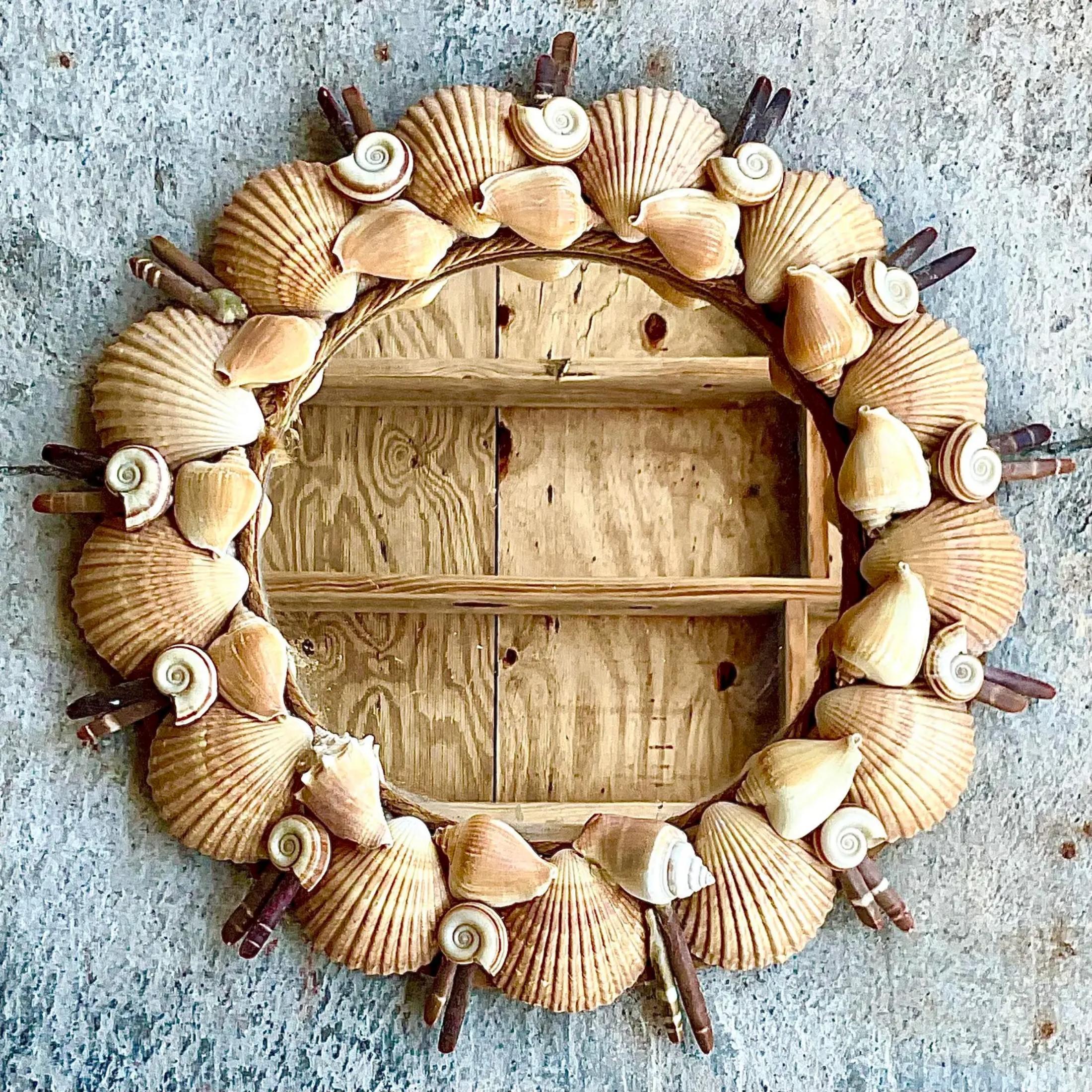 Adam Style Vintage Coastal Hand Made Shell Mirror For Sale