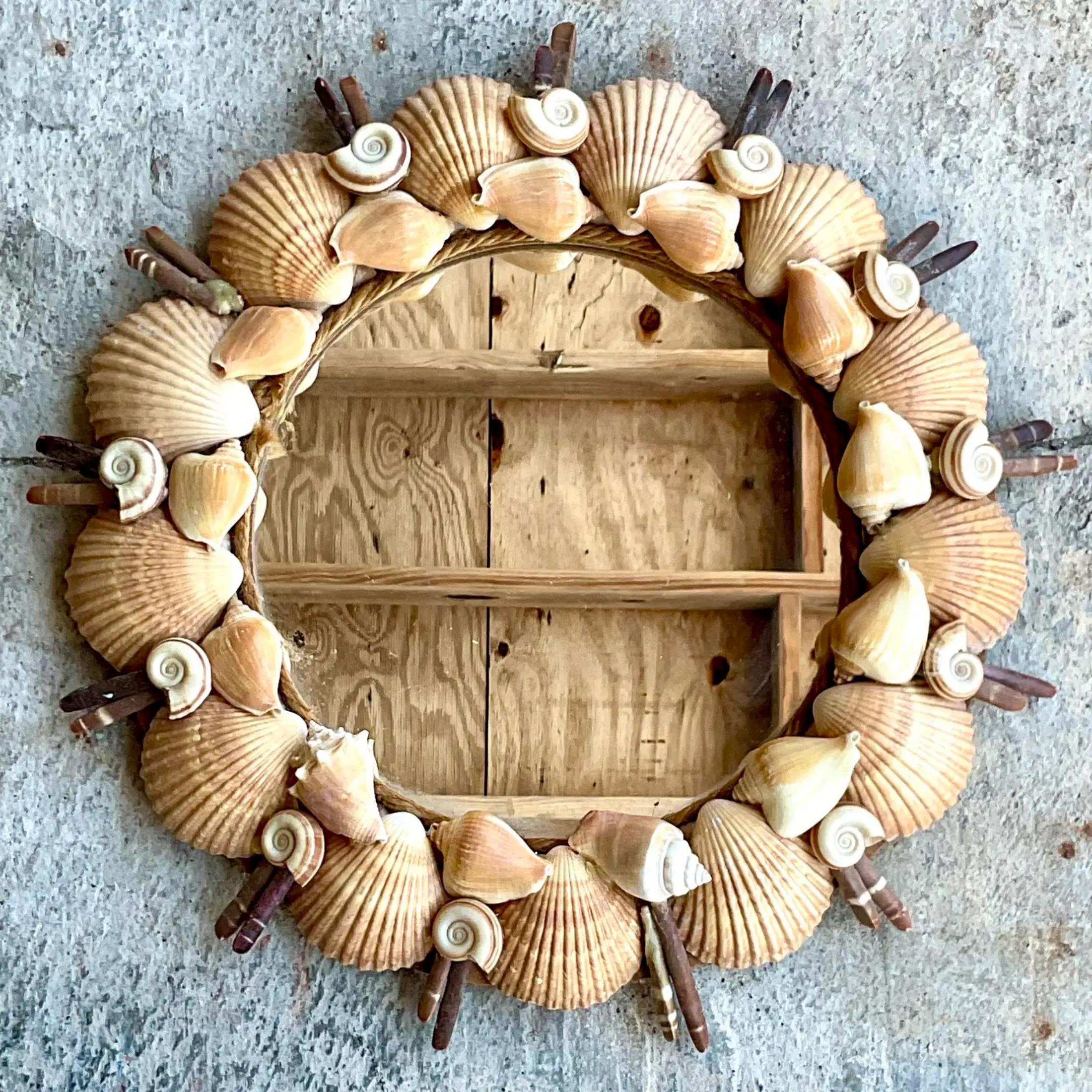 Vintage Coastal Hand Made Shell Mirror In Good Condition For Sale In west palm beach, FL