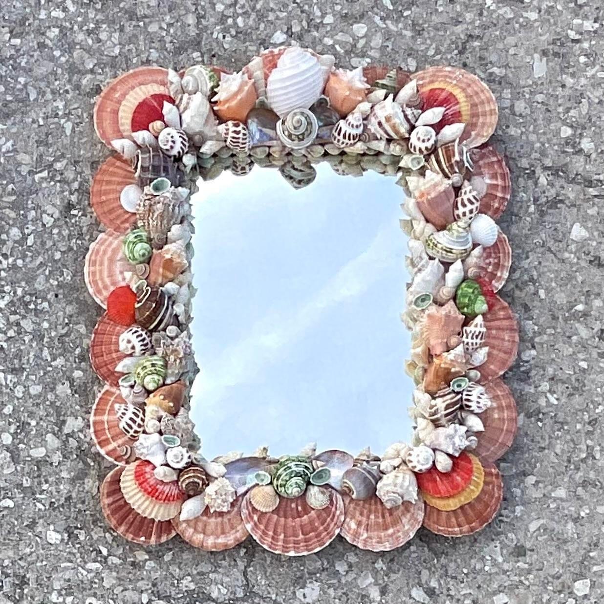Contemporary Vintage Coastal Hand Made Shell Mirror For Sale