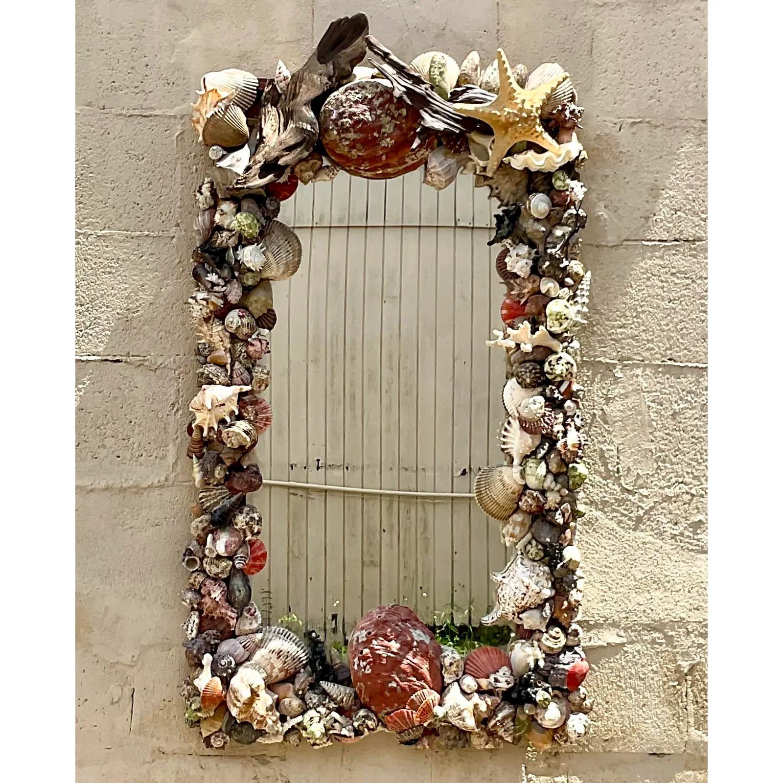 Vintage Coastal Hand Made Shell Mirror In Good Condition In west palm beach, FL