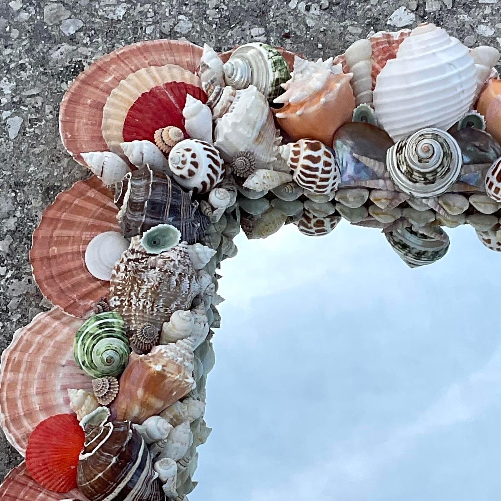Vintage Coastal Hand Made Shell Mirror For Sale 1