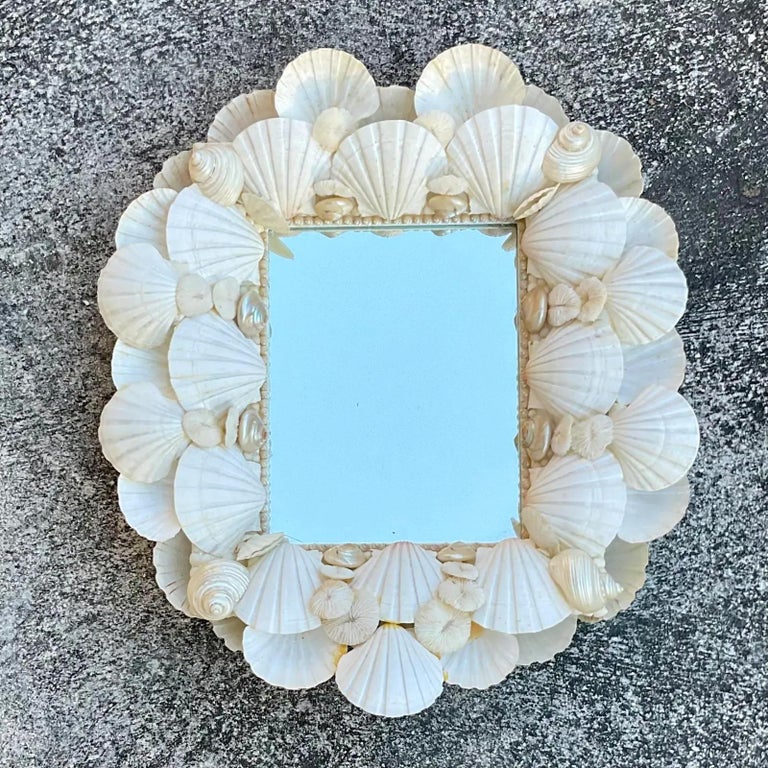 Vintage Coastal Hand Made Shell Mirror For Sale at 1stDibs