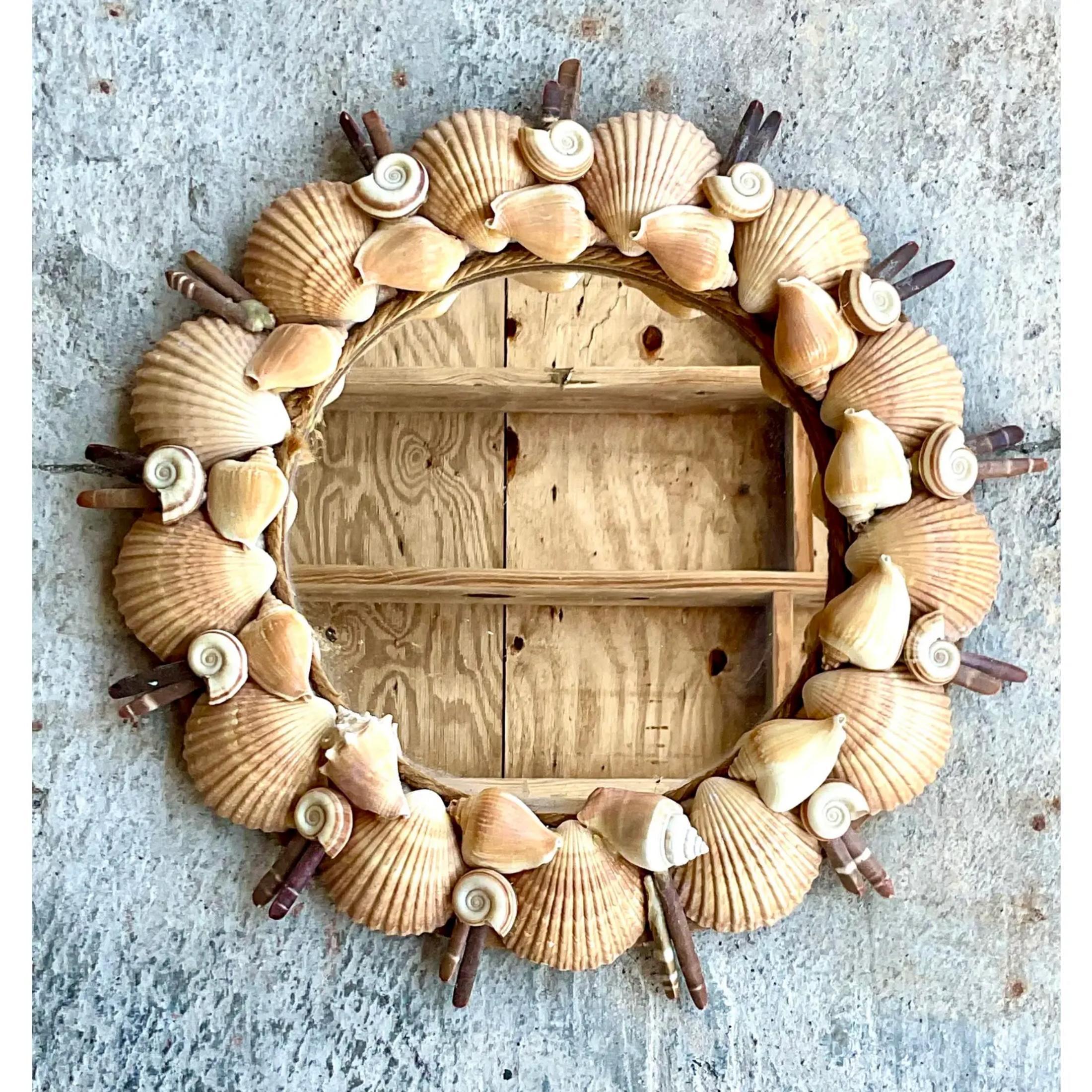 Vintage Coastal Hand Made Shell Mirror For Sale 1