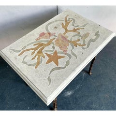 Vintage Coastal Hand Painted Cast Concrete Side Table