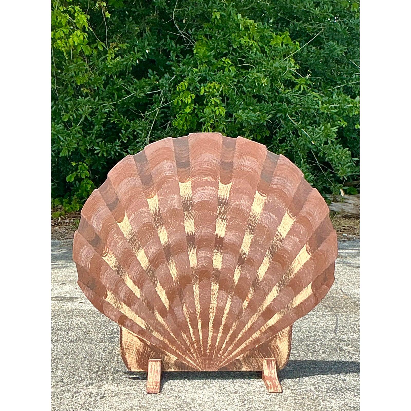 Vintage Coastal Hand Painted Wooden Shell Screen For Sale 5