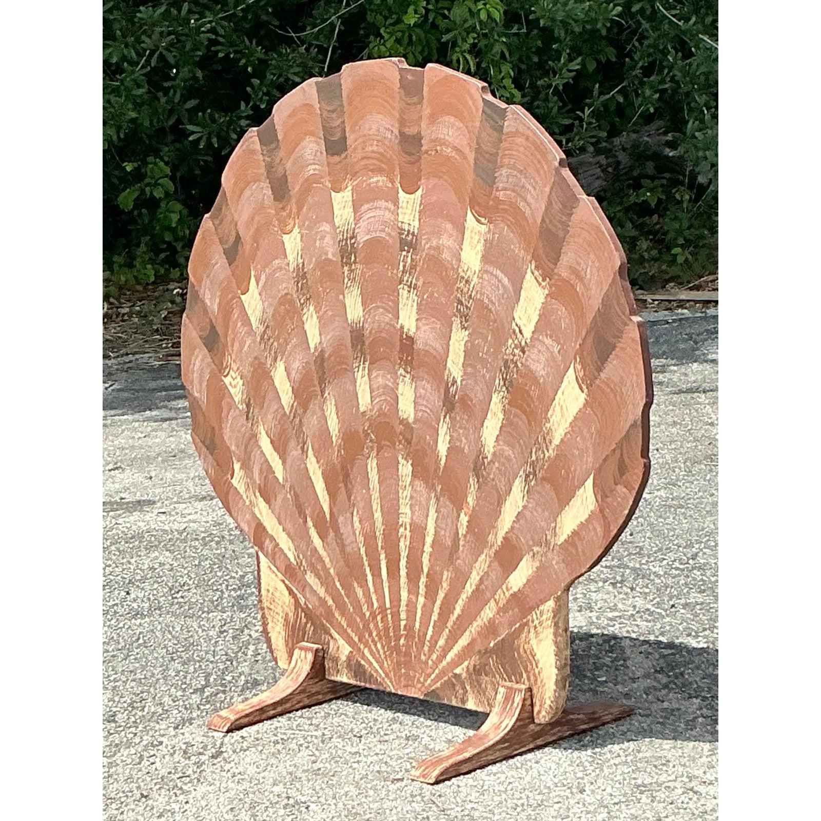American Vintage Coastal Hand Painted Wooden Shell Screen For Sale