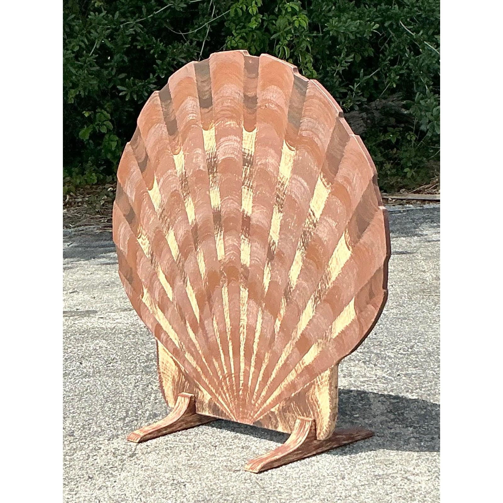 Late 20th Century Vintage Coastal Hand Painted Wooden Shell Screen For Sale