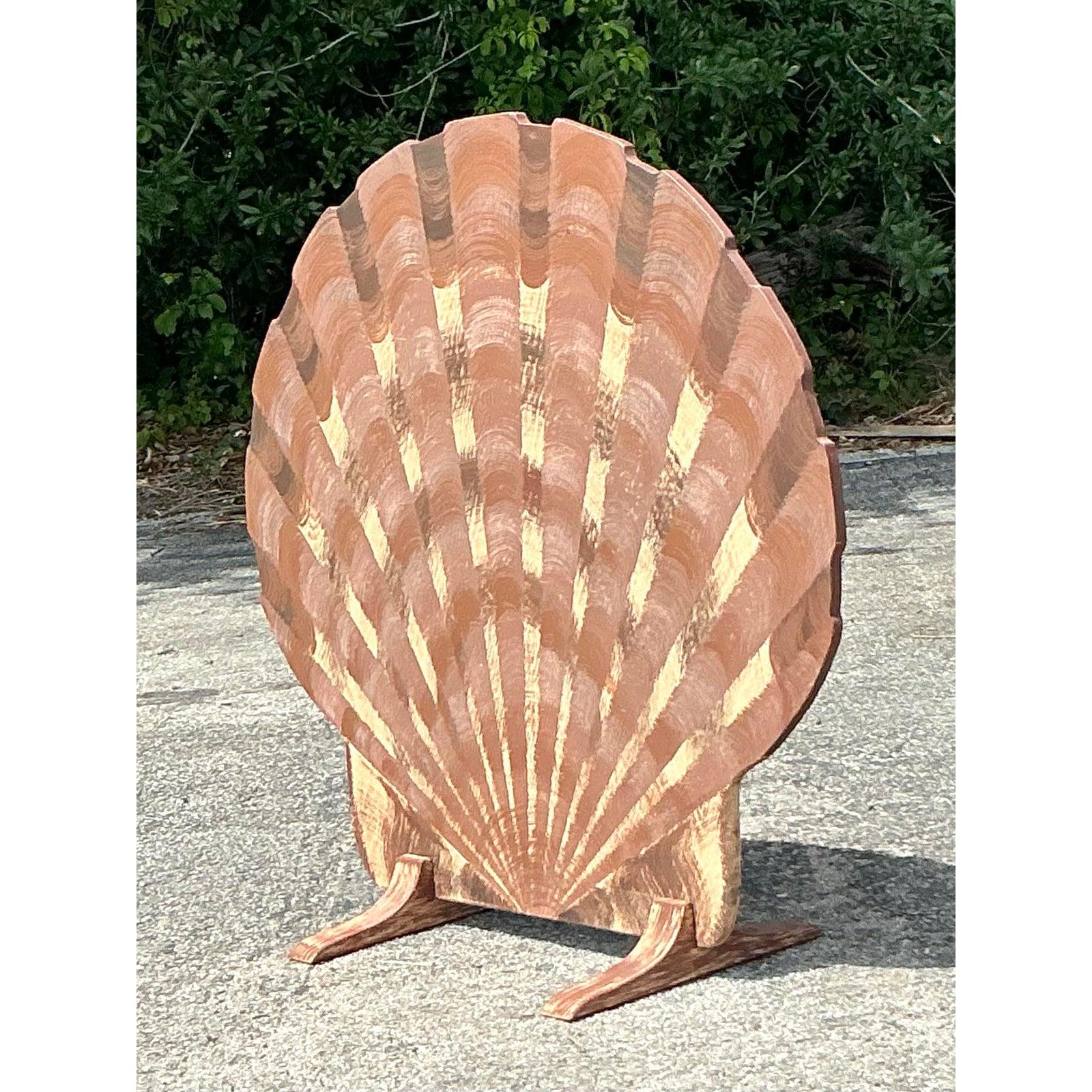 Vintage Coastal Hand Painted Wooden Shell Screen For Sale 3