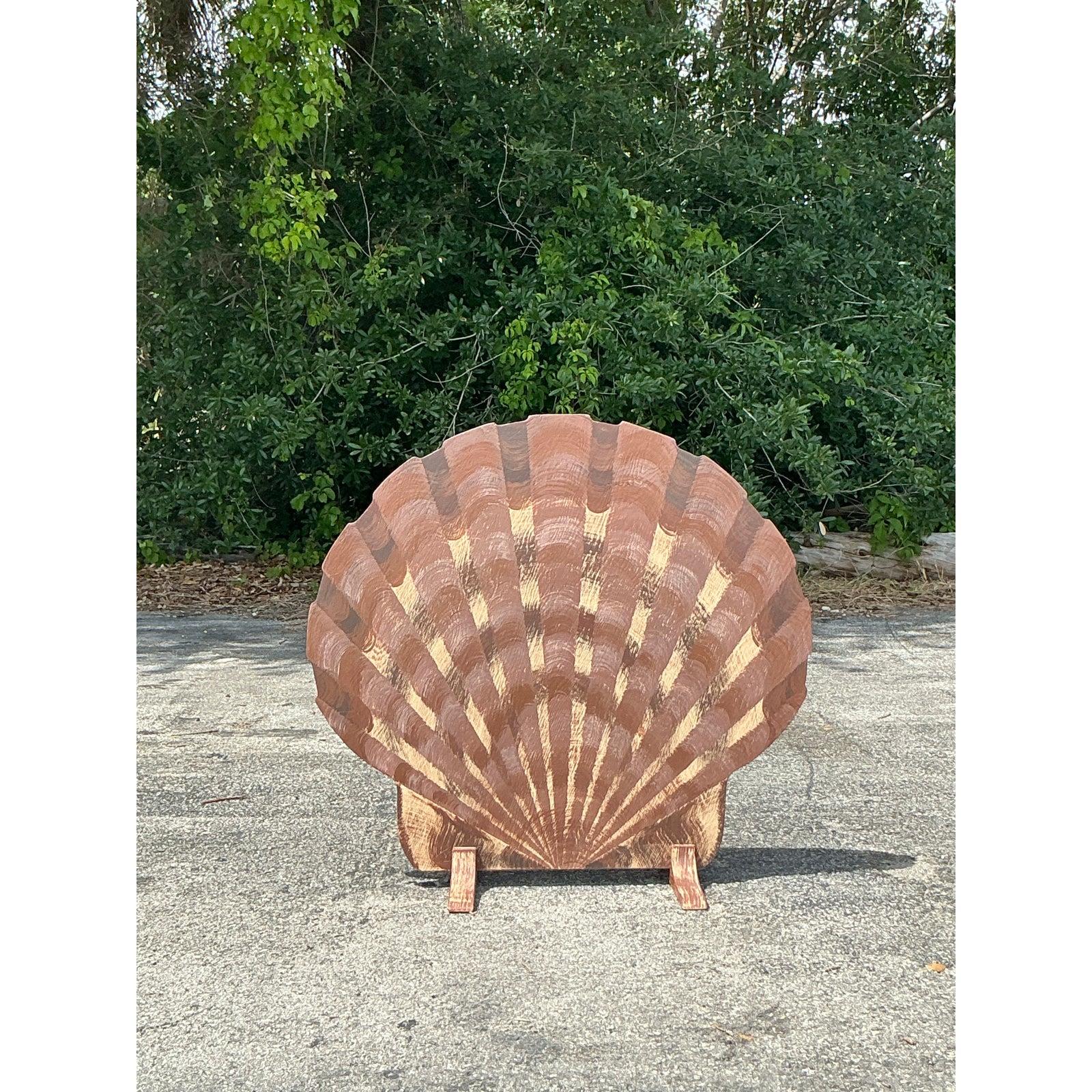 Vintage Coastal Hand Painted Wooden Shell Screen For Sale 4
