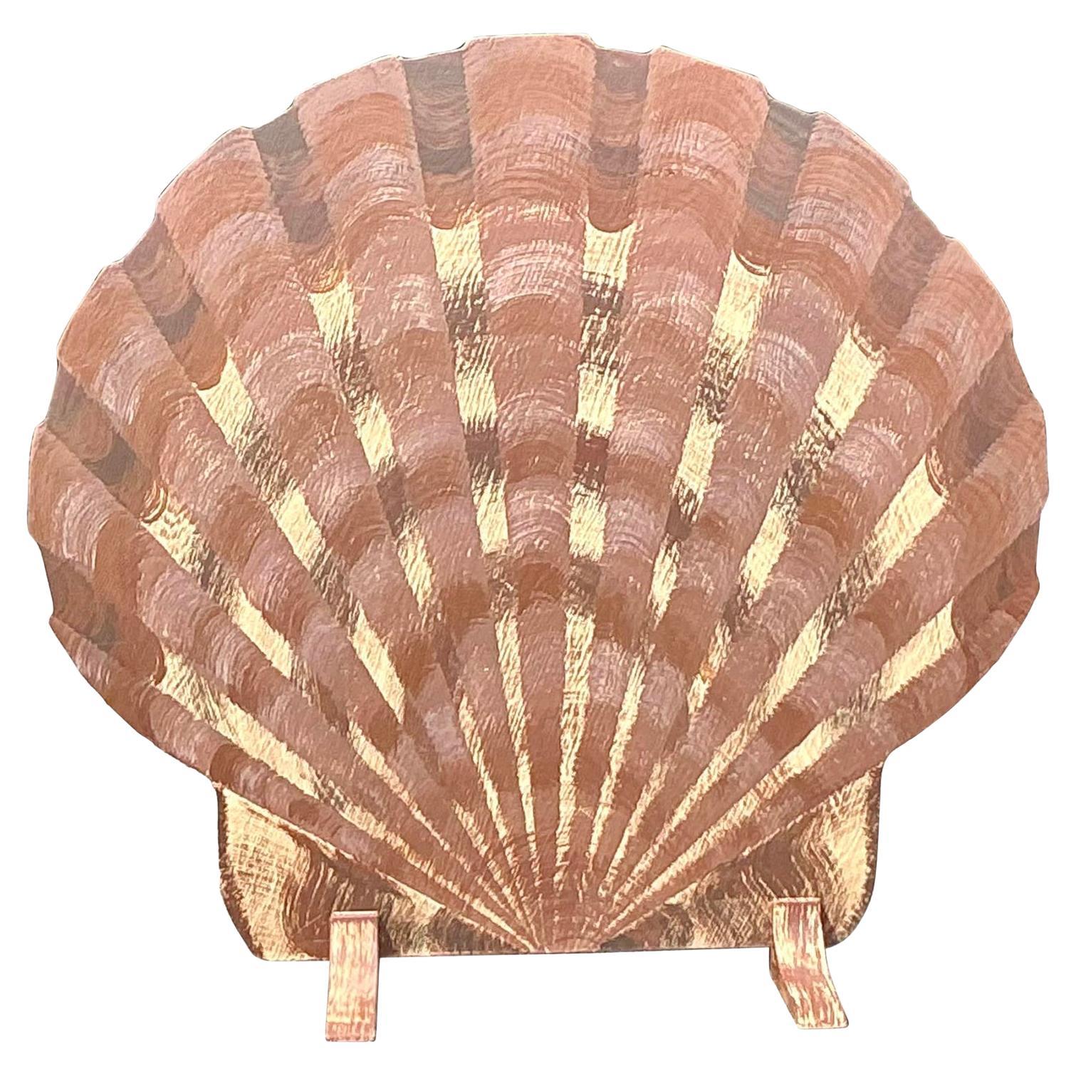 Vintage Coastal Hand Painted Wooden Shell Screen For Sale