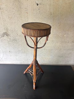 Vintage Coastal Handcrafted Bamboo & Cane Pedestal Plant Stand