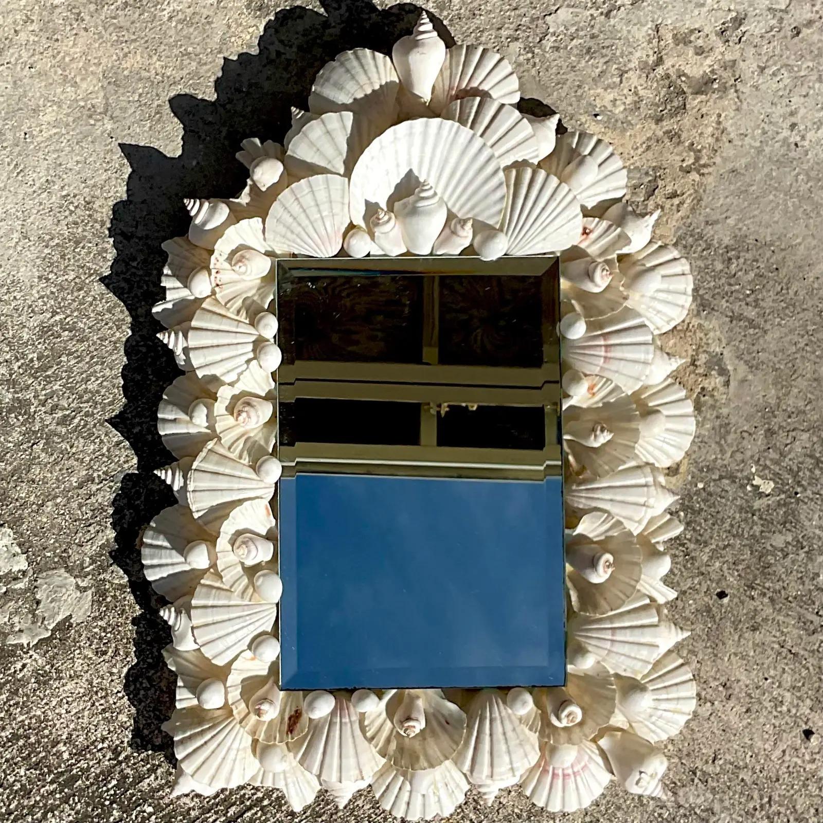 North American Vintage Coastal Handmade Shell Mirror