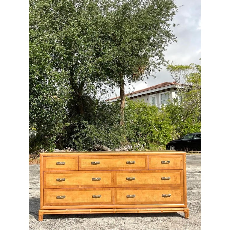 Vintage Coastal Henredon Bamboo Trim Dresser For Sale at 1stDibs