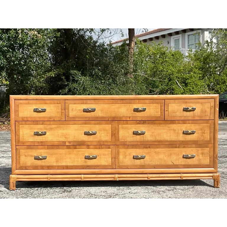 Vintage Coastal Henredon Bamboo Trim Dresser For Sale at 1stDibs