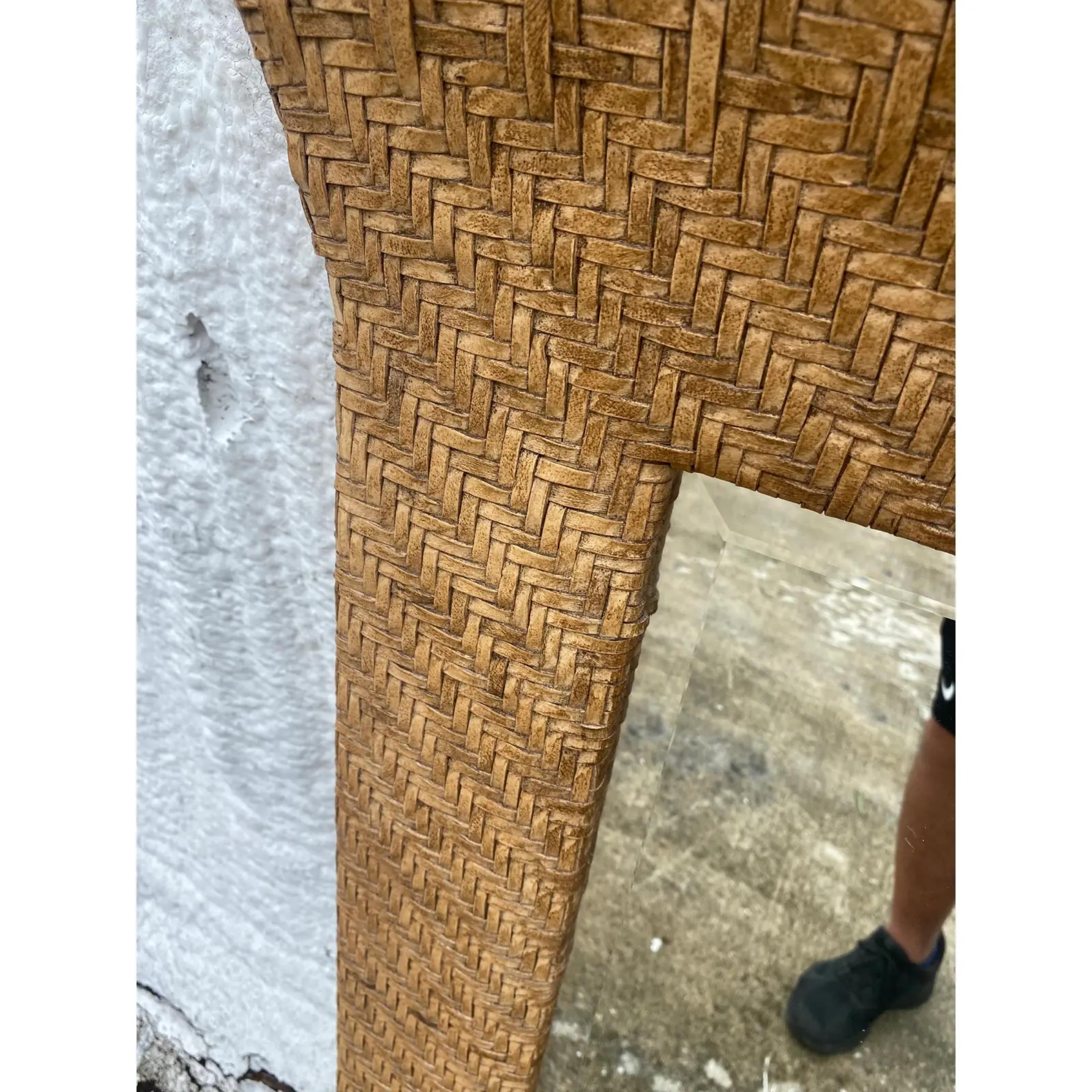 Vintage Coastal Henredon Woven Leather and Bamboo Mirror For Sale 2