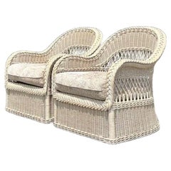Paire de chaises longues en rotin tressé de style côtier Henry Link