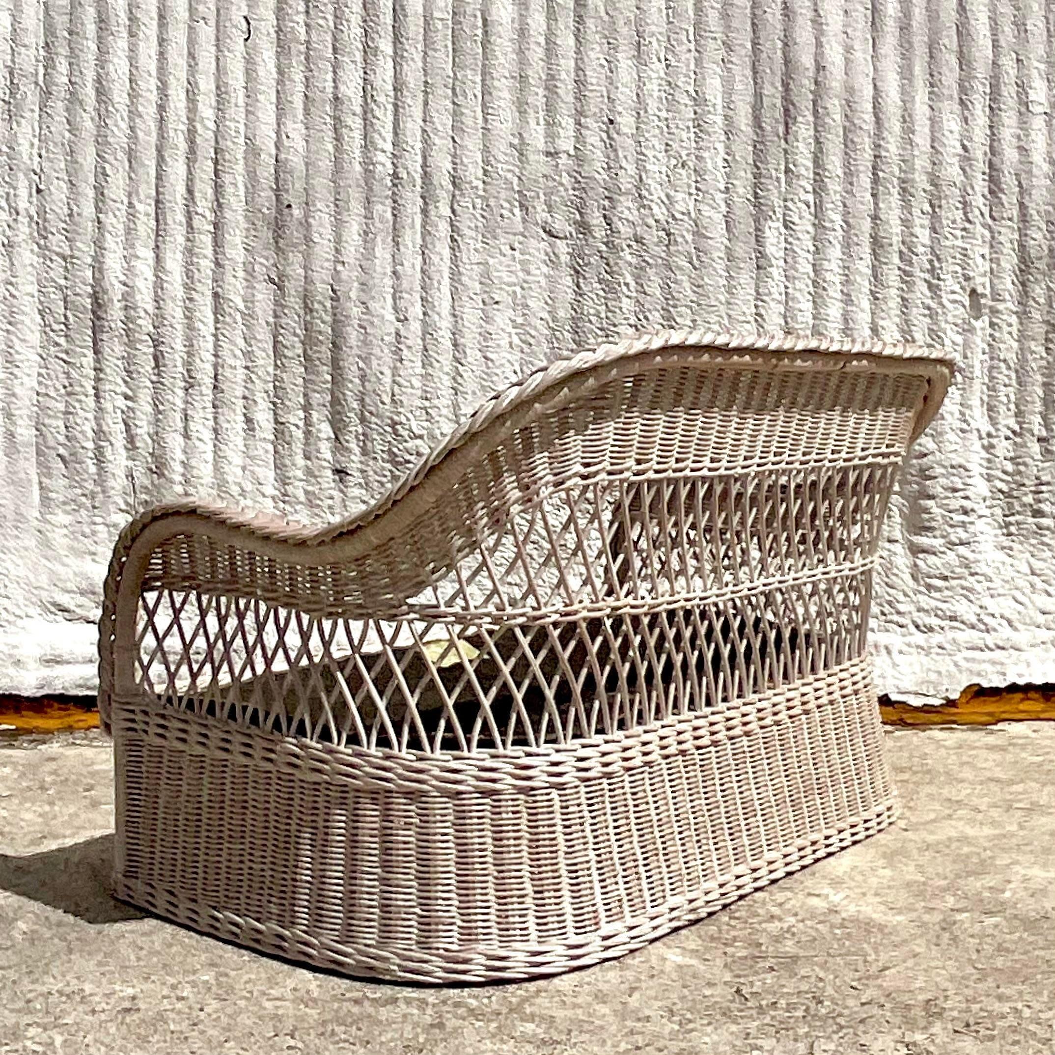 20th Century Vintage Coastal Henry Link Braided Rattan Love Seat For Sale