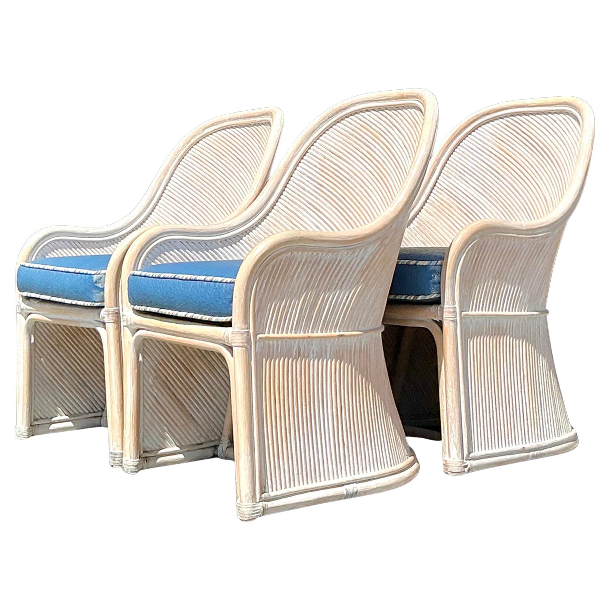 Vintage Coastal Henry Link Pretzel Rattan Chairs - Set of 4