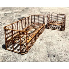 Vintage Coastal Henry Olko Bent Rattan Sofa and Chair Set
