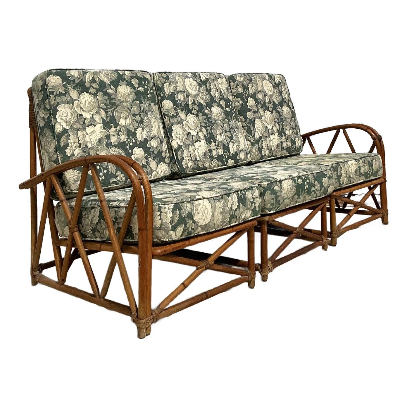 Gebogenes Heywood Wakefield Rattan-Sofa im Küstenstil im Angebot 5
