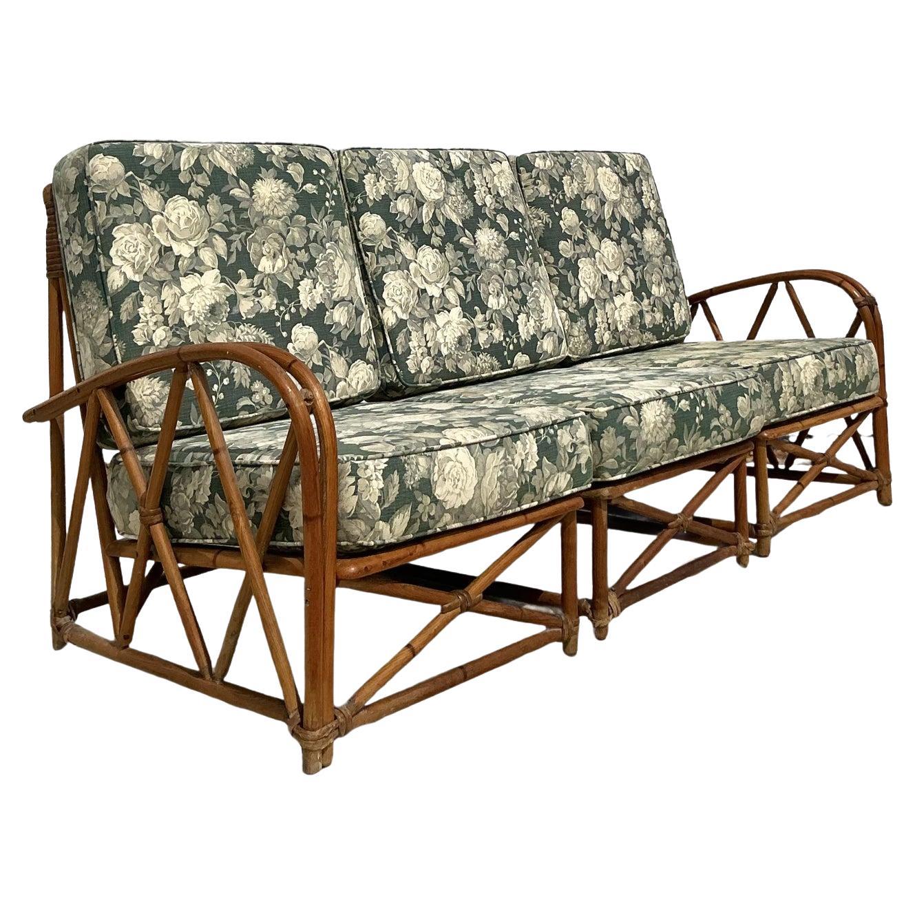 Vintage Coastal Heywood Wakefield Bent Rattan Sofa