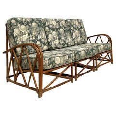 Vintage Coastal Heywood Wakefield Bent Rattan Sofa